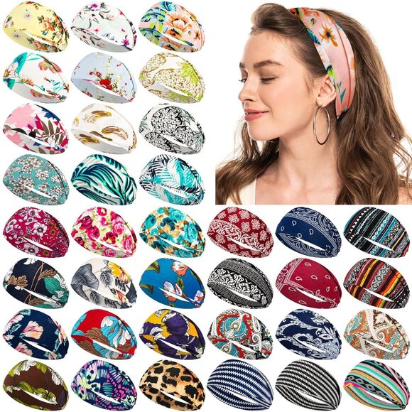 36 Pcs Boho Headbands for Women - Non Slip Wide Headband for Yoga Workout Runn